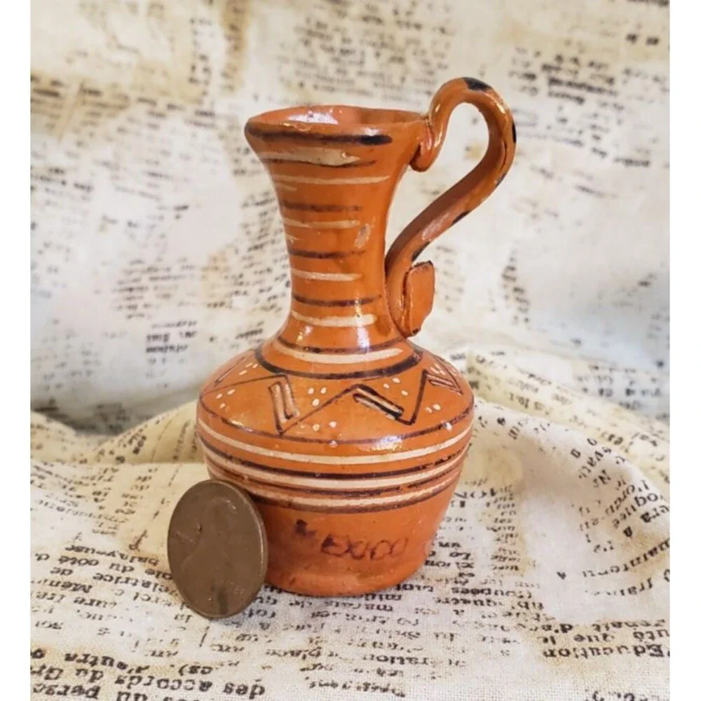 Artsy, Earth Tones  - Vintage Miniature Mexico Stamped Multi-Color Urn